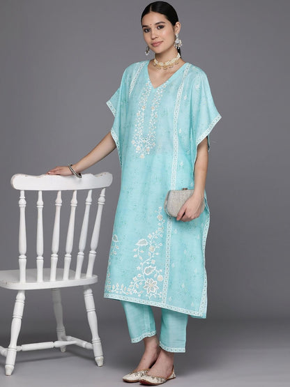 Women Floral Printed Regular Thread Work Kurta with Trousers