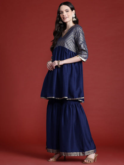 Dhiyona AN Printed Panelled Sequinned Kurta with Sharara & Dupatta