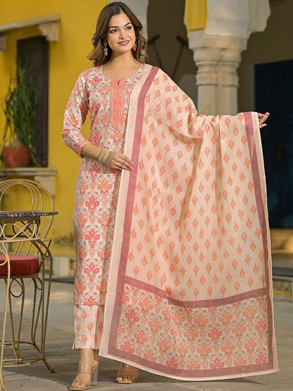 Dhiyona KL Women Floral Printed Regular Kurta with Trousers & With Dupatta