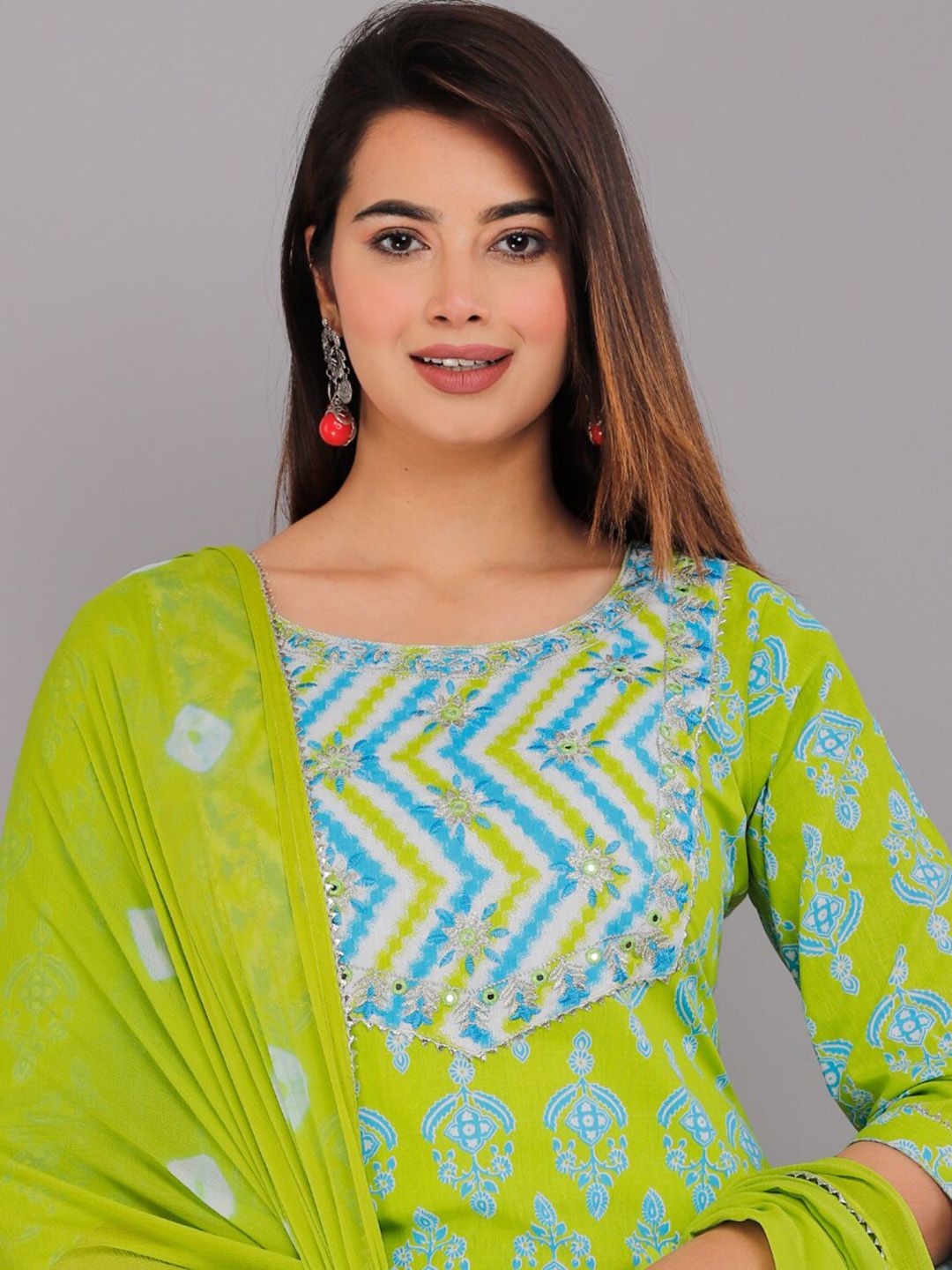 Dhiyona KL Ethnic Motifs Printed Regular Pure Cotton Kurta with Trousers & With Dupatta