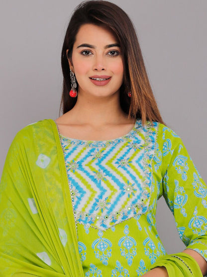 Dhiyona KL Ethnic Motifs Printed Regular Pure Cotton Kurta with Trousers & With Dupatta
