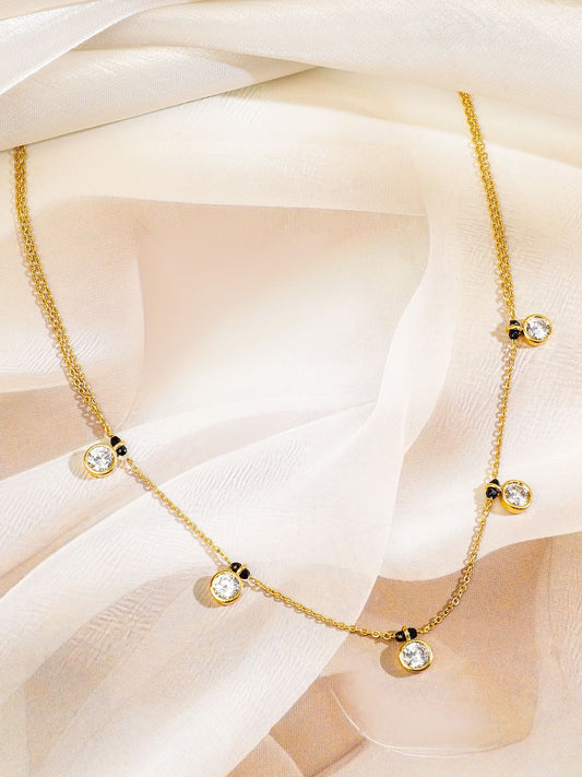 Dhiyona RJ Women's 18K Gold-Plated Cubic Zirconia Studded Minimal Mangalsutra with Black Beaded Chain