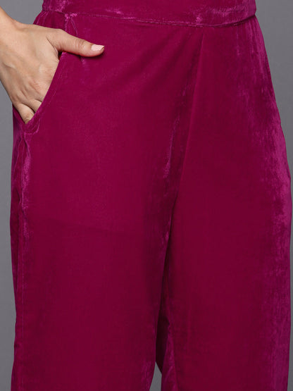 Women Ethnic Motifs Yoke Design Sequinned Velvet Kurta with Trousers & Dupatta