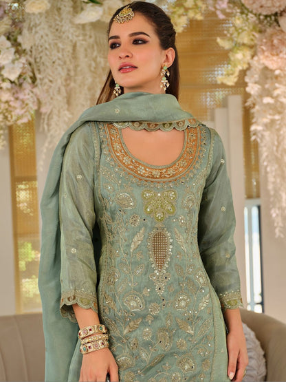 Women Ethnic Motifs Embroidered Regular Mirror Work Kurta with Sharara & With Dupatta