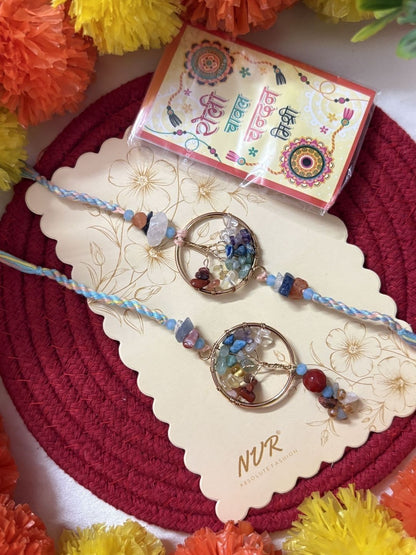 Dhiyona Set Of 2 Artificial Stones Bhaiya Bhabhi Rakhi With Roli Chawal Chandan Mishri