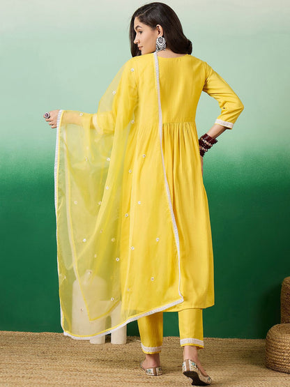 Dhiyona SN Women's Ethnic Motifs Embroidered Sequinned Straight Kurta With Trousers And Dupatta