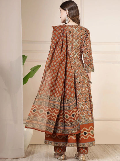 Women Ethnic Motifs Printed Empire Pure Cotton Kurta with Trousers & With Dupatta