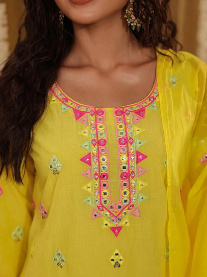 Dhiyona SC Ethnic Motifs Embroidered Pure Cotton Straight Kurta & Sharara With Dupatta