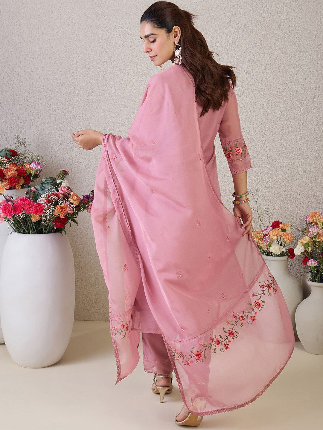 Women Ethnic Motifs Embroidered Regular Thread Work Kurta with Trousers & Dupatta