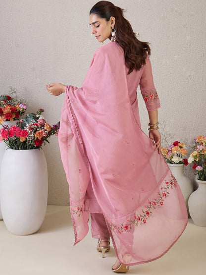 Women Ethnic Motifs Embroidered Regular Thread Work Kurta with Trousers & Dupatta