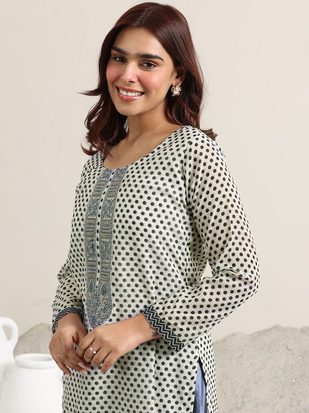 Floral Printed Linen Straight Kurta with Palazzos & Dupatta