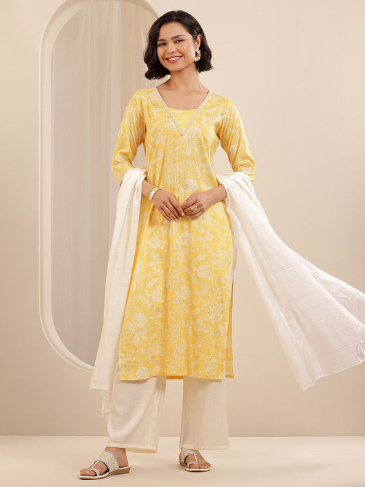 Floral Printed V-Neck Kurta With Palazzo And Dupatta