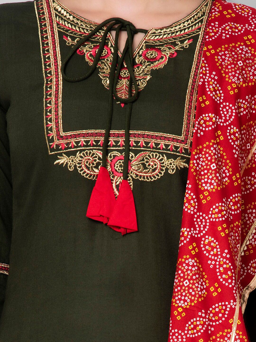 Dhiyona KL Women Green Ethnic Motifs Kurta with Palazzos & With Dupatta