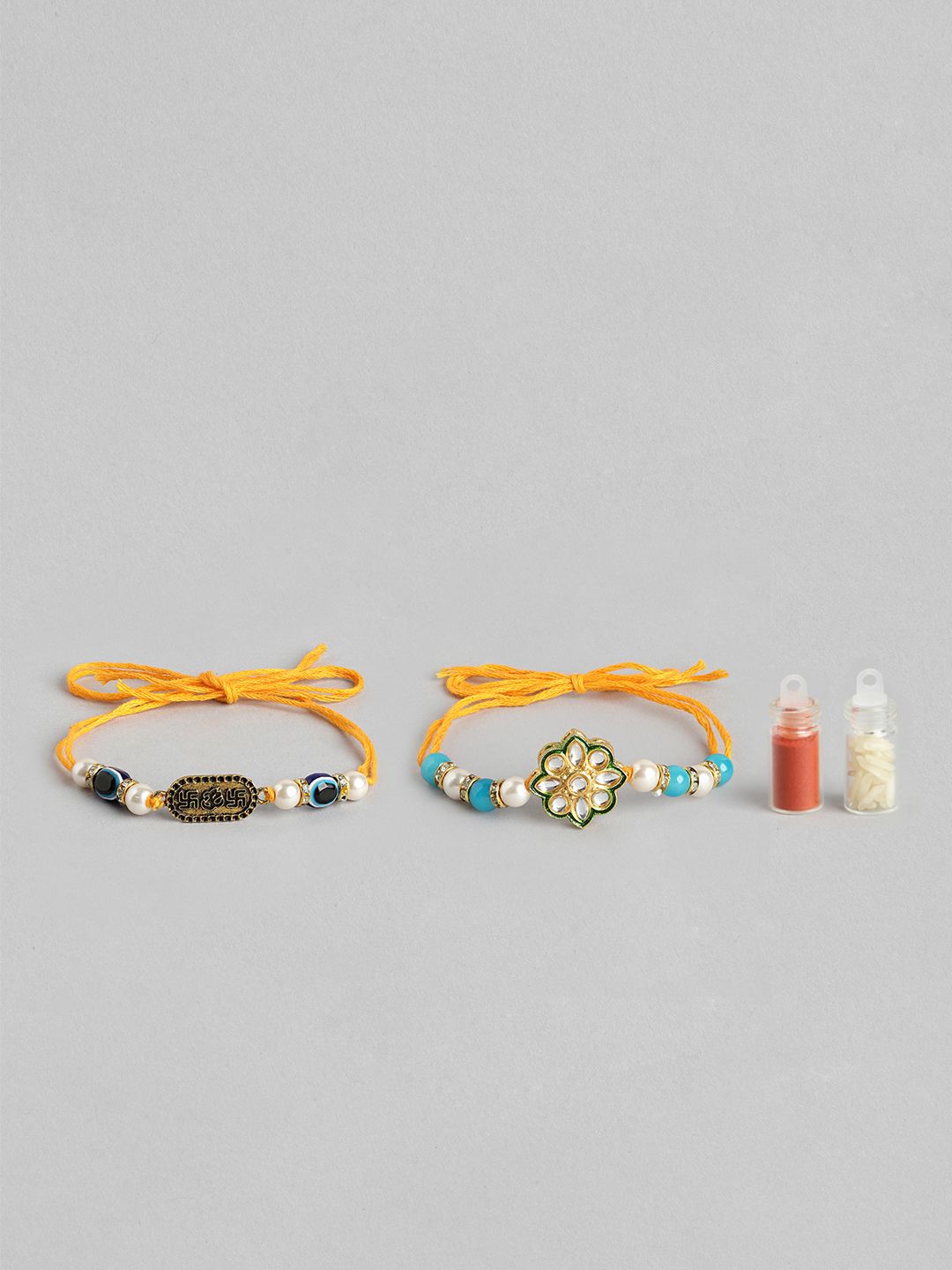 Dhiyona Unisex Set of 2 Beaded Bhai Bhabhi Rakhis With Roli & Chawal