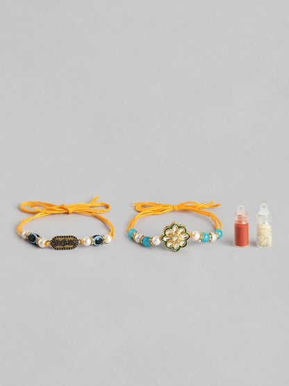 Dhiyona Unisex Set of 2 Beaded Bhai Bhabhi Rakhis With Roli & Chawal