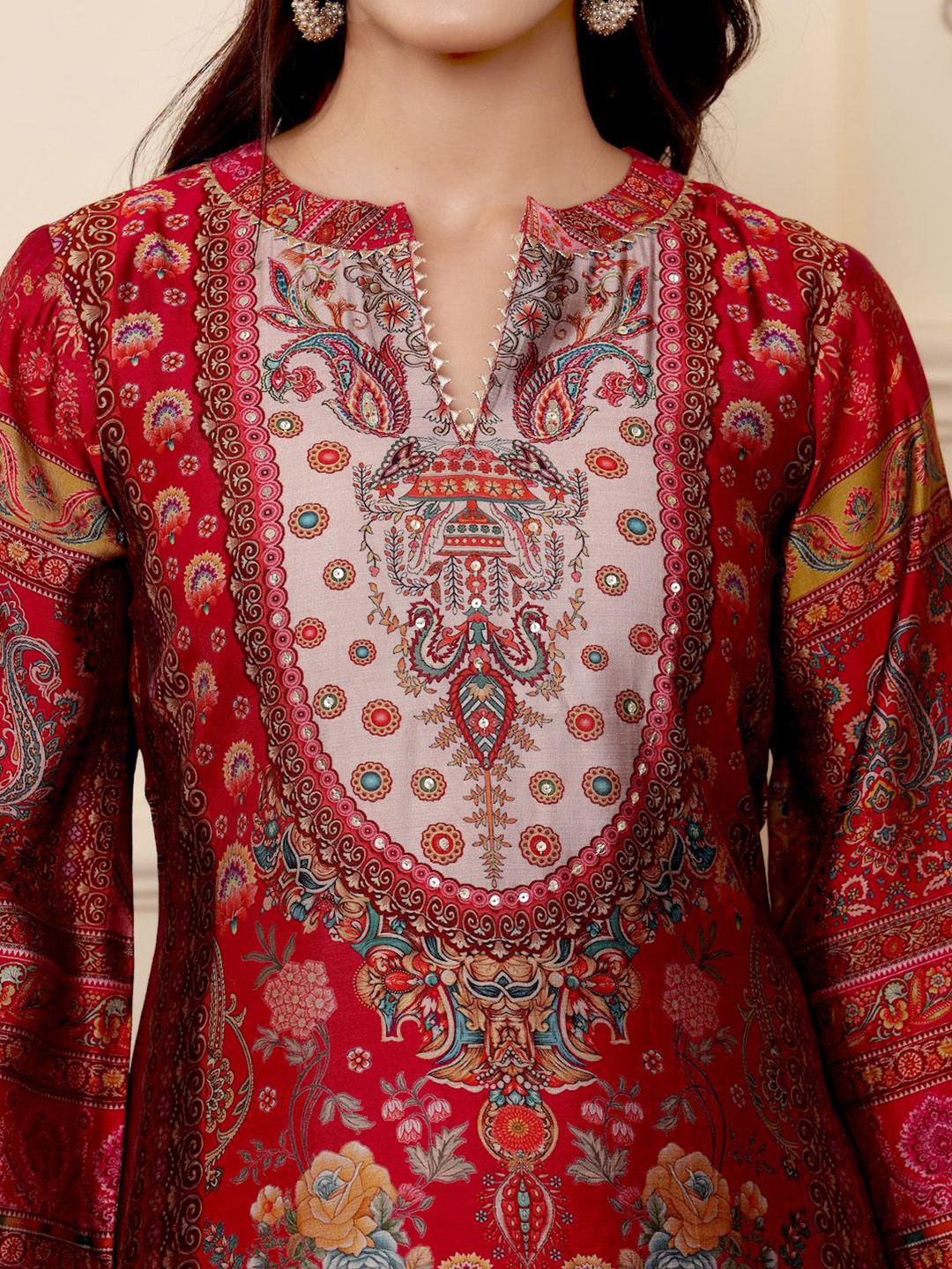 Fuchsia Ethnic Motifs Printed Gotta Patti Chanderi Silk Kurta With Trousers And Dupatta