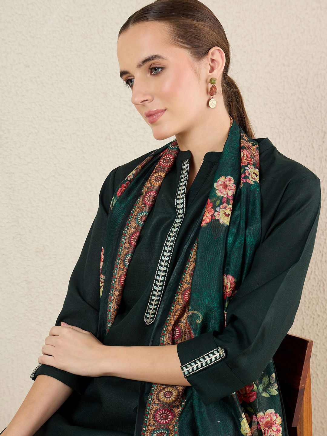 Dhiyona IE Women Embroidered Regular Kurta with Trousers & Dupatta