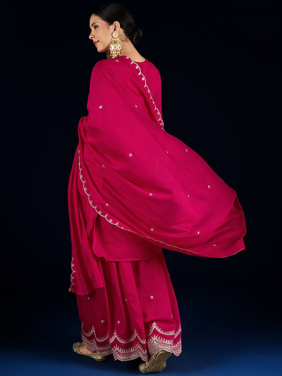 Dhiyona VA Women Ethnic Motifs Embroidered Kurta with Sharara & Dupatta
