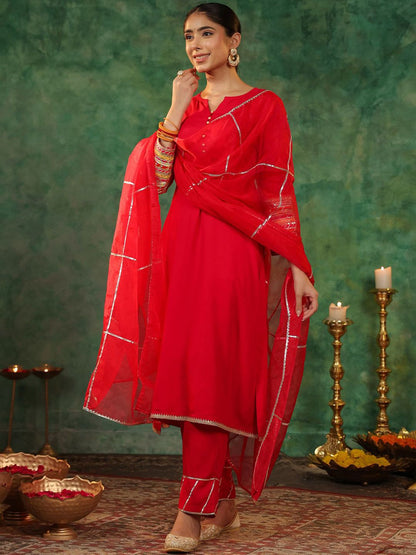 Dhiyona RR Women's Round Neck Gotta Patti Kurta With Trousers & Dupatta