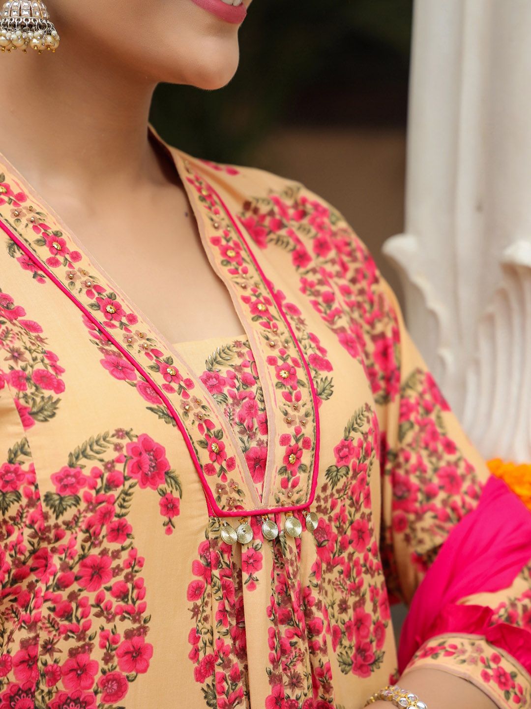 Dhiyona RR Women's Paisley Printed Sequinned Pure Cotton Kurta with Trousers & Dupatta