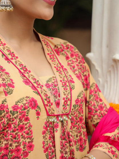 Dhiyona RR Women's Paisley Printed Sequinned Pure Cotton Kurta with Trousers & Dupatta