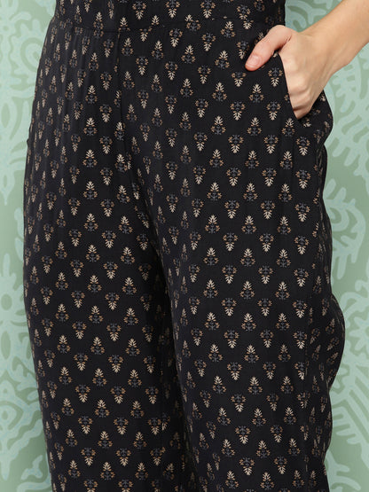 Ethnic Motifs Printed Thread Work Detail Straight Kurta with Trousers & Dupatta