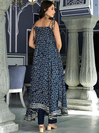 Dhiyona KL Ethnic Motifs Printed Shoulder Straps Anarkali Kurta & Trousers With Dupatta