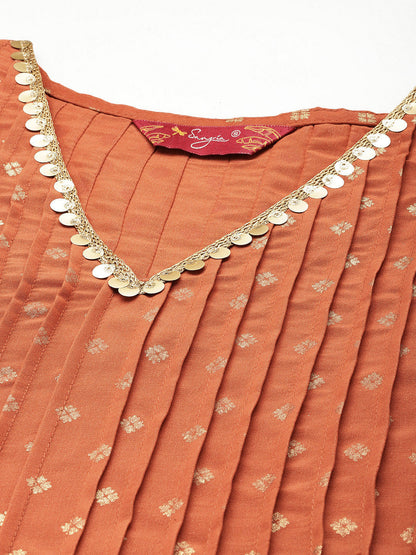 Ethnic Motifs Printed V-Neck Regular Thread Work Kurta with Patiala