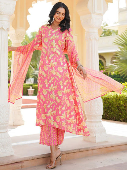 Dhiyona KL Women Floral Printed Kurta with Palazzo & Dupatta