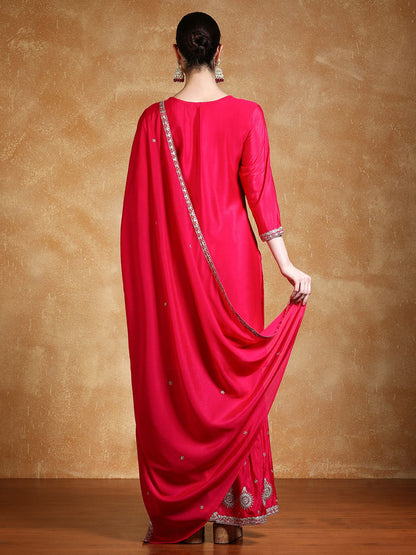Dhiyona VA Women Floral Embroidered Kurta with Sharara & Dupatta