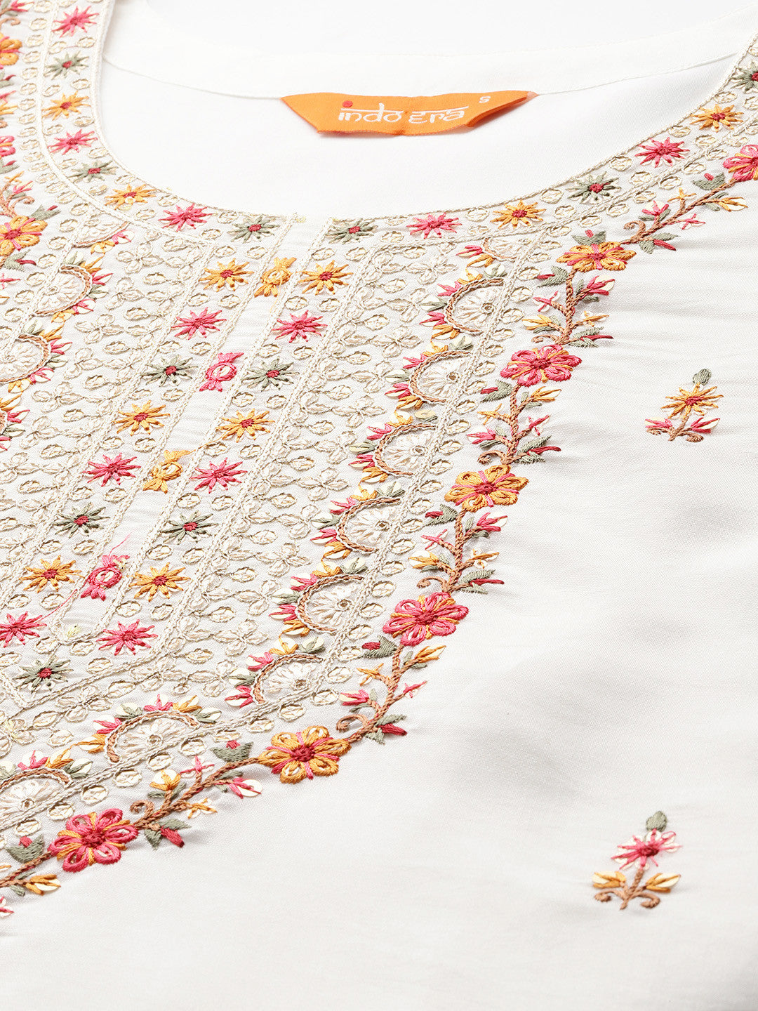 Floral Embroidered Thread Work Kurta With Trousers & Dupatta