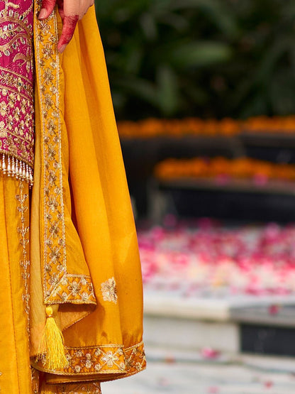 Dhiyona IE Floral Embroidered Zari Straight Kurta With Palazzos And Dupatta