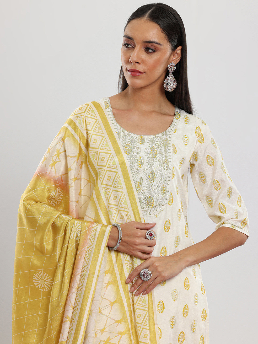 Floral Printed Regular Sequinned Kurta with Palazzo & Dupatta