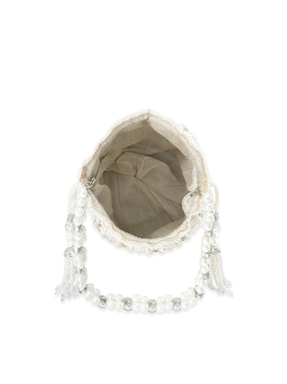 Dhiyona NR White Embroidered Potli Clutch