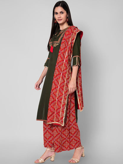 Dhiyona KL Women Green Ethnic Motifs Kurta with Palazzos & With Dupatta