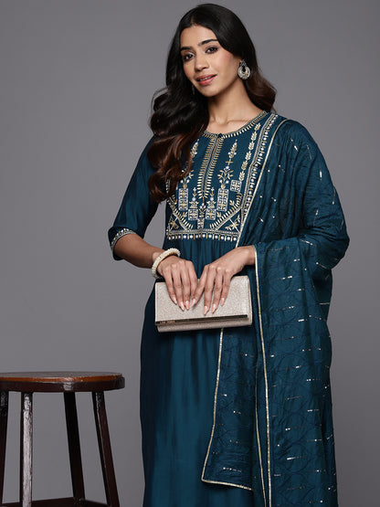 Women Floral Yoke Design Regular Kurta with Trousers With Dupatta