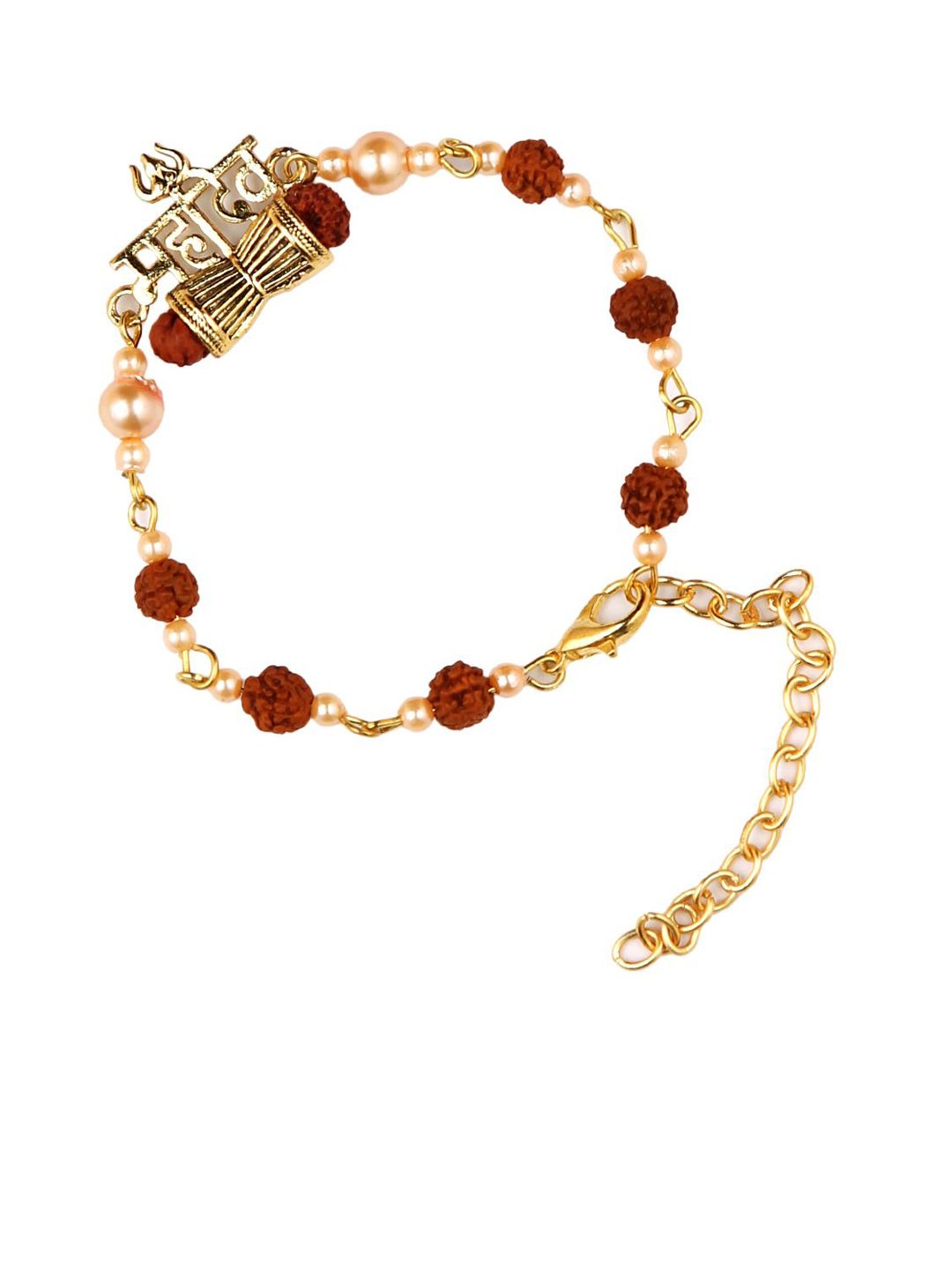 Dhiyona Brown Rudraksh & Pearl Beaded Bracelet Rakhi With Roli Chawal With Greeting Card
