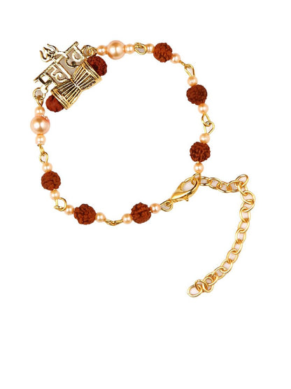 Dhiyona Brown Rudraksh & Pearl Beaded Bracelet Rakhi With Roli Chawal With Greeting Card
