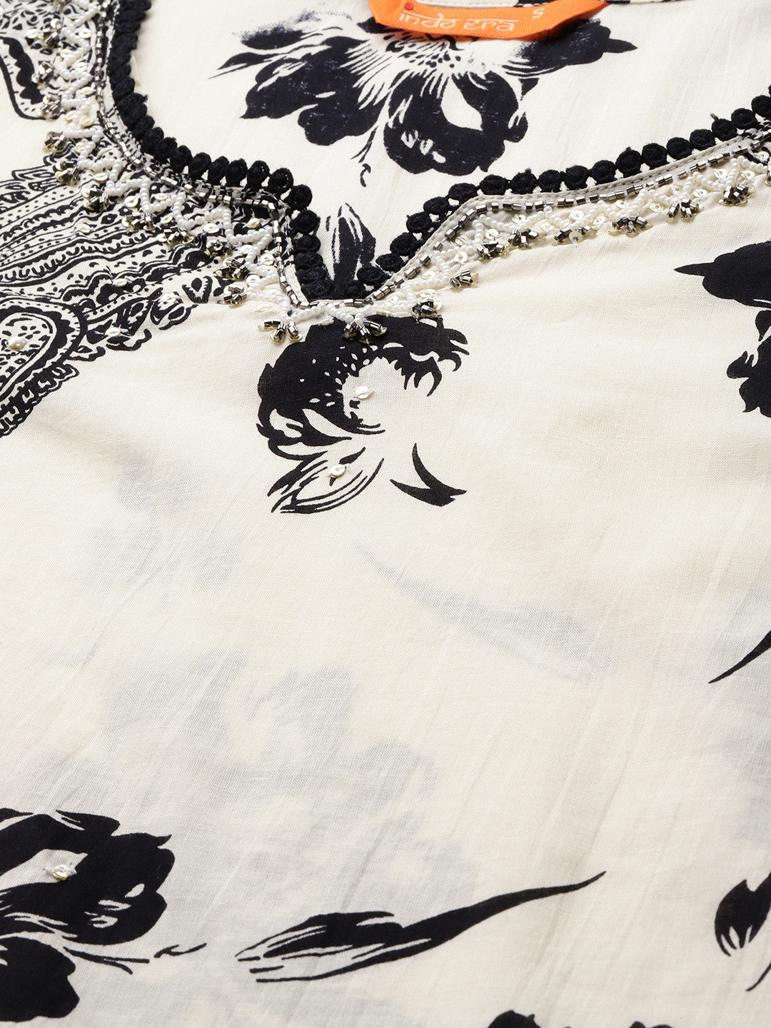 Women Floral Printed Regular Beads and Stones Pure Cotton Kurta with Trousers & With Dupatta