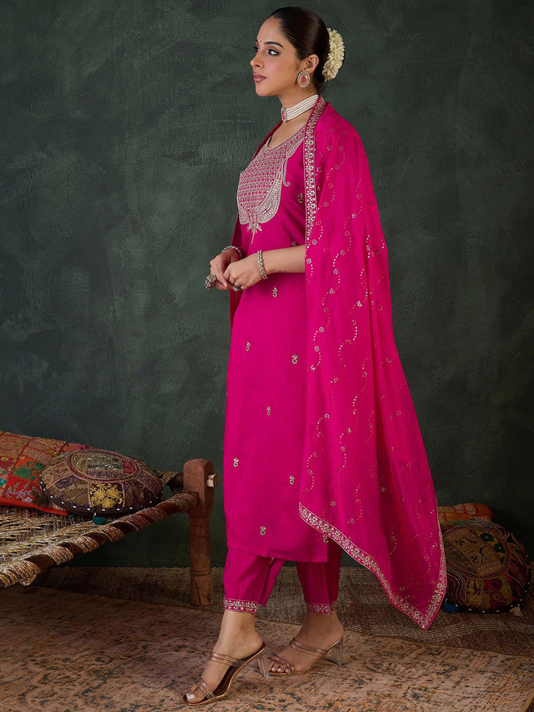 Women Embroidered Regular Sequinned Kurta Set