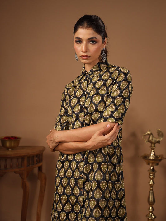 Dhiyona AY Women's Ethnic Motifs Cotton Shirt Dress