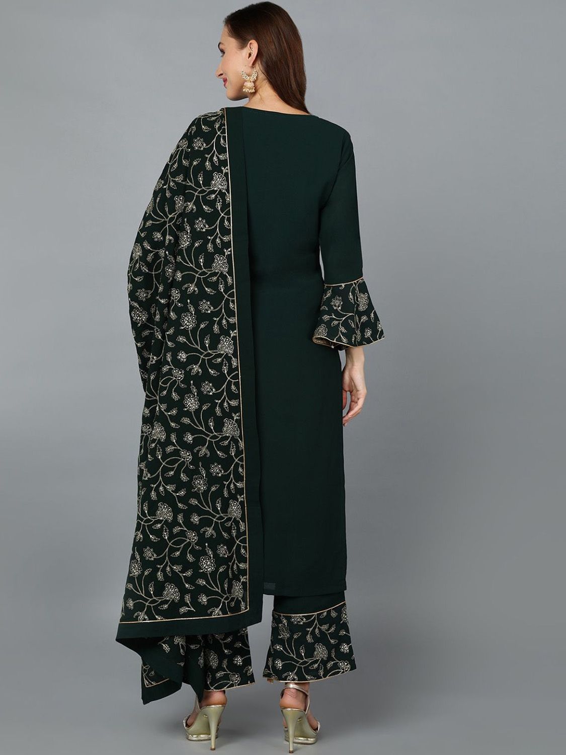 Dhiyona KL Floral Embroidered Round Neck Straight Kurta with Palazzos & Dupatta