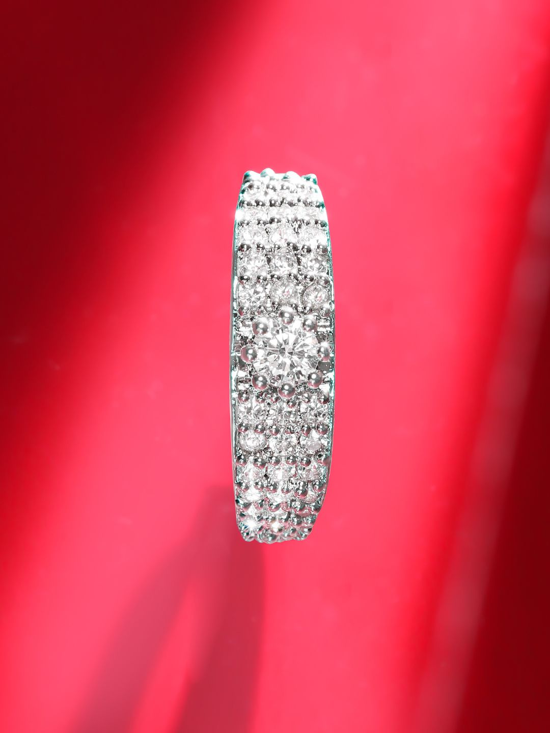 Dhiyona RJ Women's Rhodium-Plated CZ-Studded Finger Ring