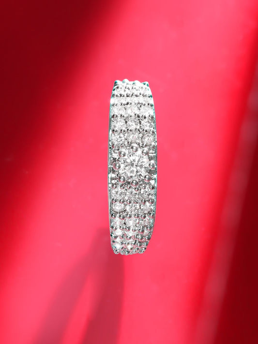 Dhiyona RJ Women's Rhodium-Plated CZ-Studded Finger Ring