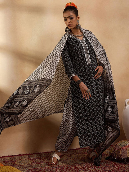 Printed Regular Pure Cotton Kurta with Salwar & Dupatta