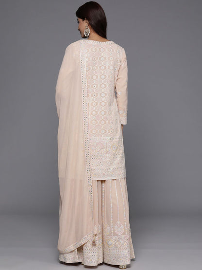 Dhiyona LL Floral Embroidered Regular Sequinned Kurti with Palazzos & Dupatta