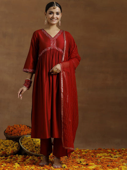 Women Embroidered Regular Mirror Work Kurta with Trousers & With Dupatta
