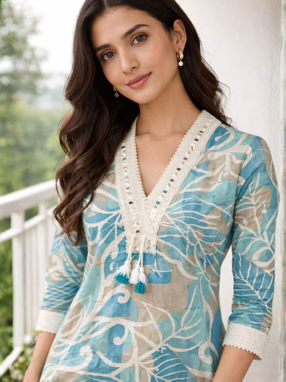 Surbhi sky cotton kurta pant set