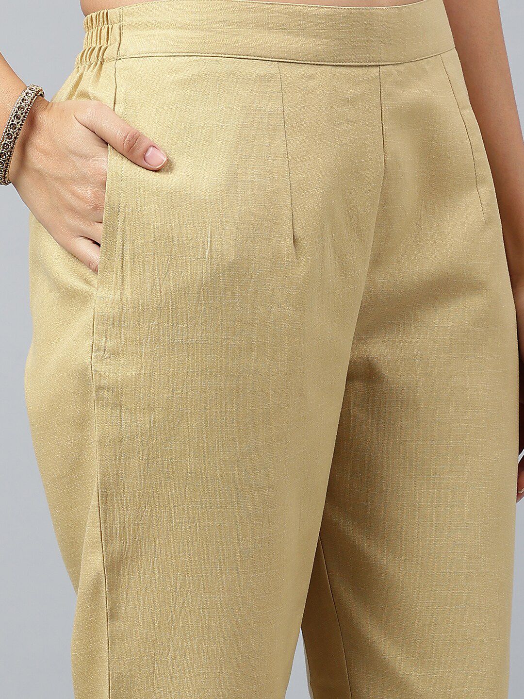 Dhiyona KL Women Beige Embroidered Kurta with Trousers & With Dupatta