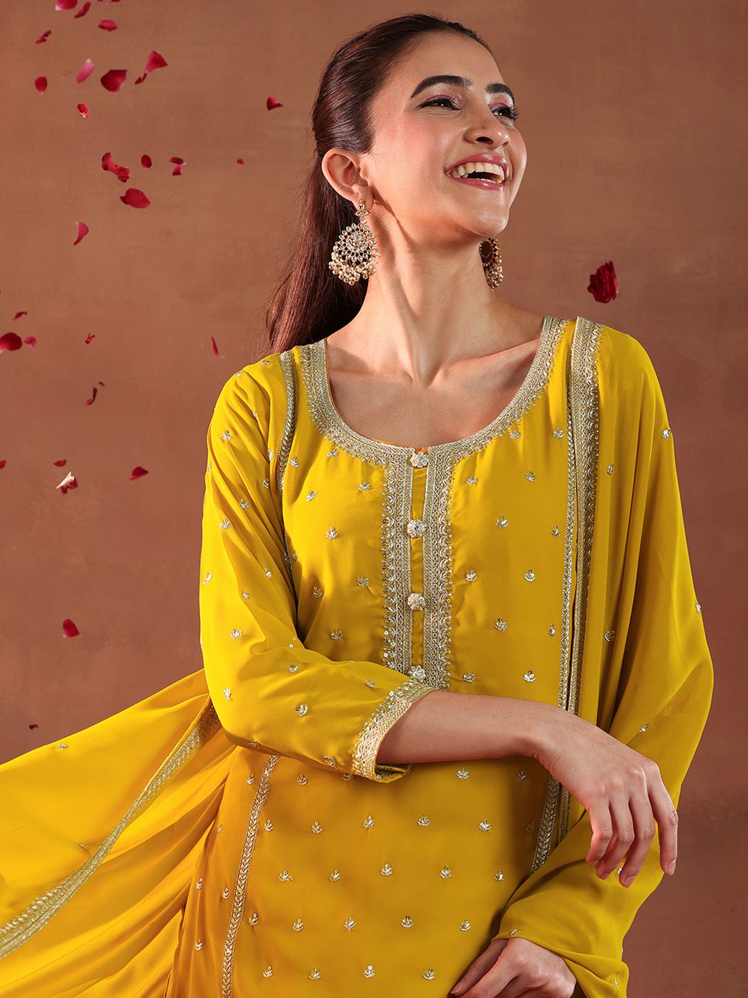 Dhiyona LL Women Ethnic Motifs Embroidered Kurta with Palazzo & Dupatta